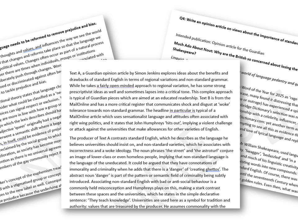Example essays Past Paper 2024 (AQA English Language A Level