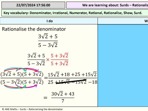 Surds - Rationalising the denominator - Full Lesson