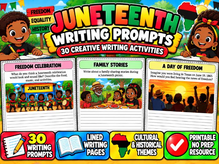 Juneteenth Writing Prompts | 30 Creative Writing Activities & Worksheets