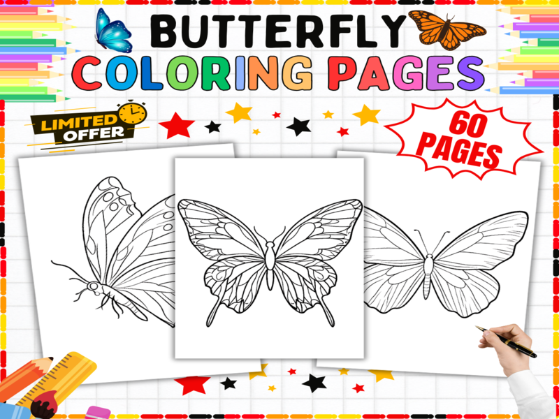 60 Butterfly Colouring Pages | Spring Summer Insect Nature Activities for Preschool KS1 KS2