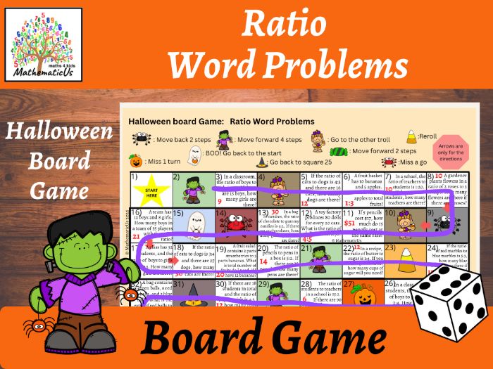 Ratio Word Problems Halloween Maths Board Dice Game