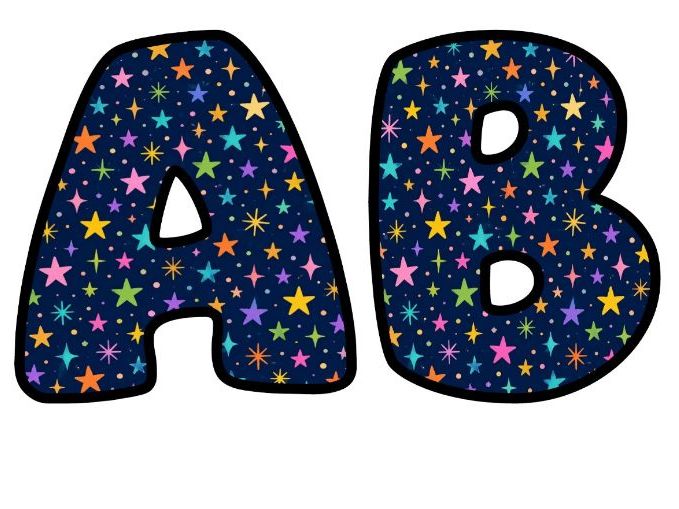 Scattered Stars Midnight Bubble Letters | Space Topic Bulletin Board Letters