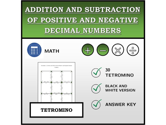 Tetromino | Addition and Subtraction of Positive and Negative Decimal Numbers | Math Activity