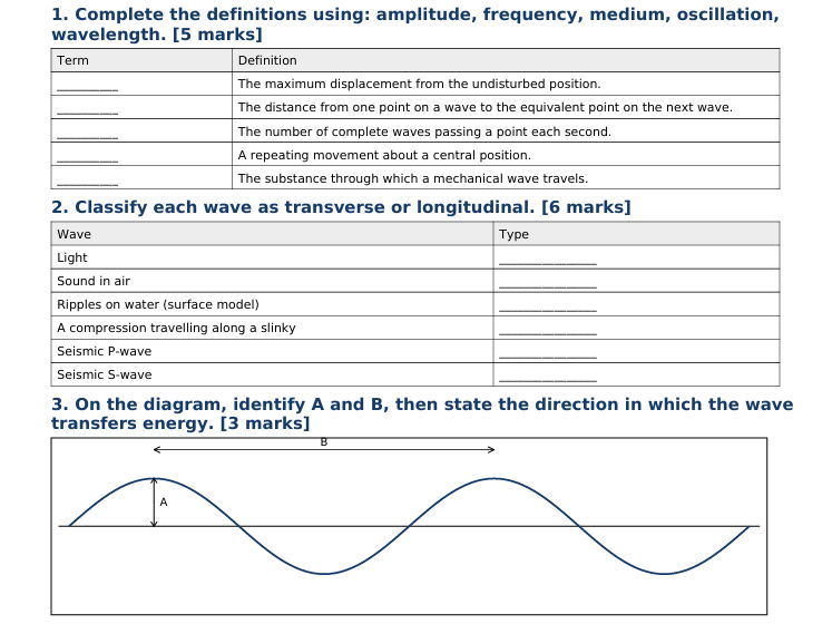 AQA GCSE Physics Waves Worksheets & Answers