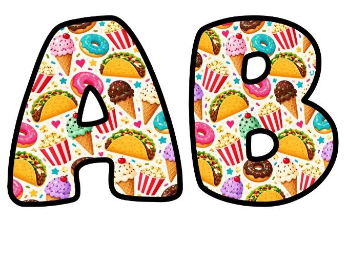 Tacos Donuts and Ice Cream Bubble Letters | Patterned Bulletin Board Letters
