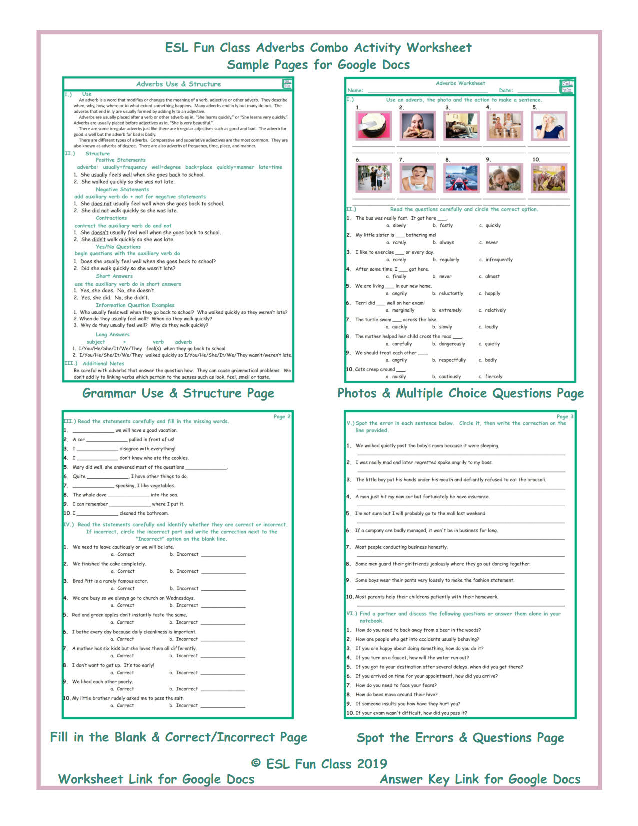 Adverbs Combo Interactive Worksheets For Google Docs Teaching