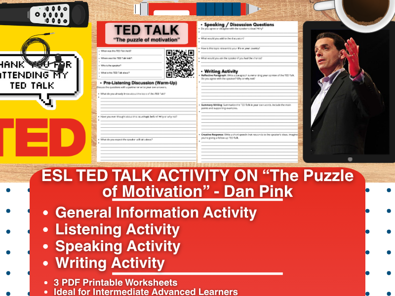 ESL TED Talk Activity Worksheets - The Puzzle of Motivation - Dan Pink