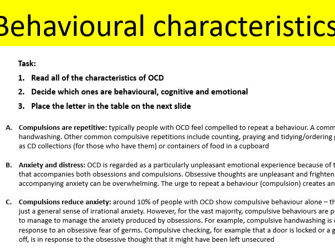 2025 spec AQA Psychology OCD characteristics