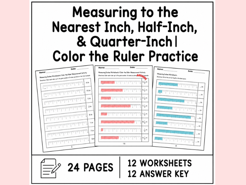Measuring to the Nearest Inch, Half-Inch, & Quarter-Inch | Color the Ruler
