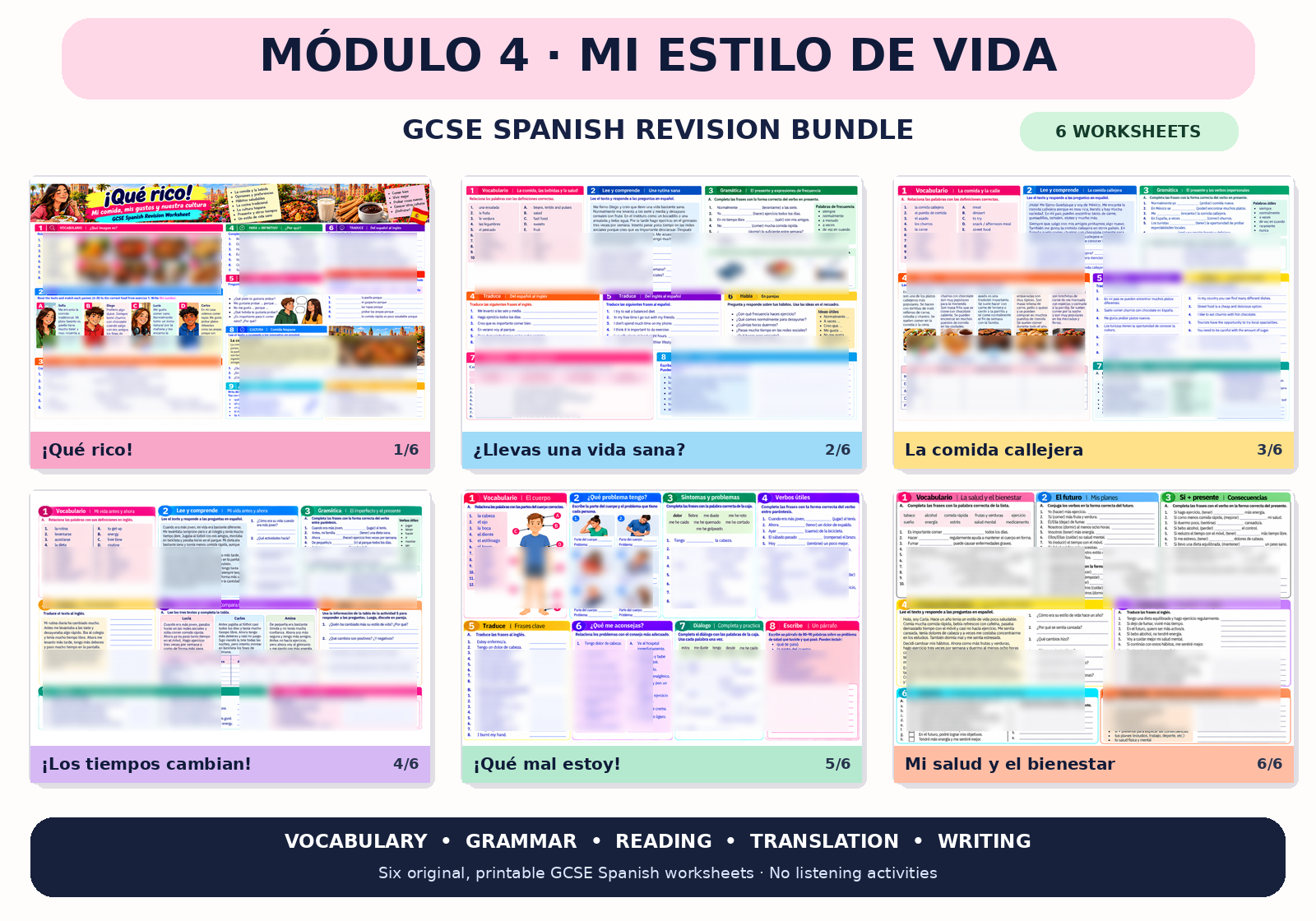 GCSE Spanish Health, Lifestyle & Wellbeing Revision Bundle