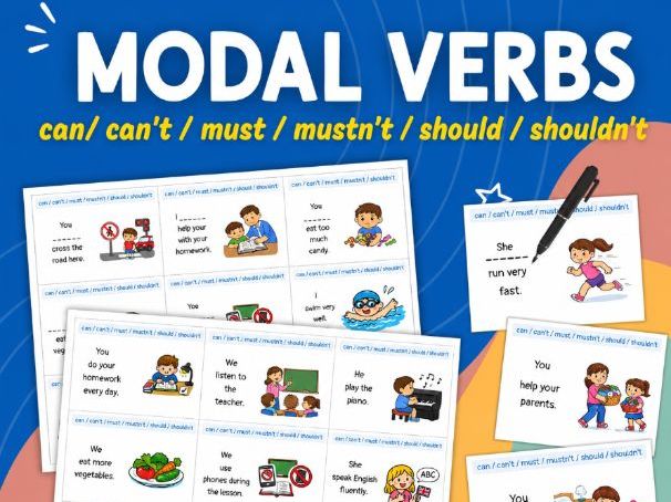 Modal Verbs Task Cards | Can Should Must Mustn’t Grammar Practice