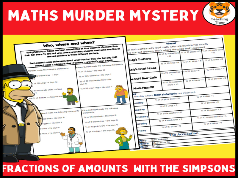 Fractions of Amounts Murder Mystery | KS2 & KS3 Maths Activity (Simpsons Theme)