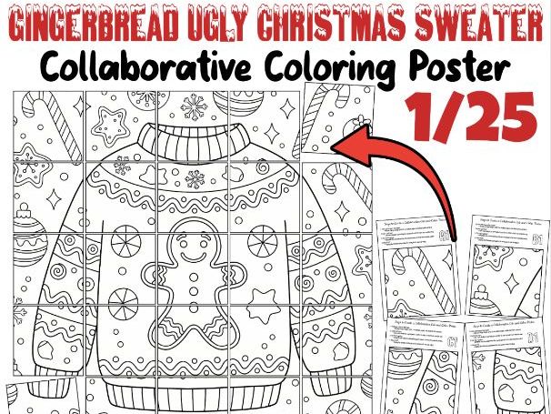 Gingerbread Ugly Christmas Sweater Collaborative Poster | Holiday Coloring Art