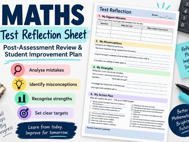 Maths Test Reflection Sheet Generic | Post-Assessment Review & Student Improvement Plan