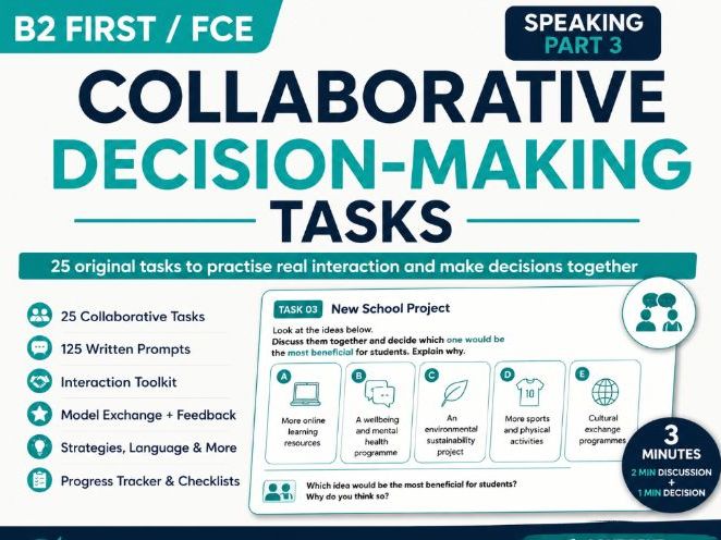 B2 First Speaking Part 3 – 25 Collaborative Decision-Making Tasks | FCE Practice