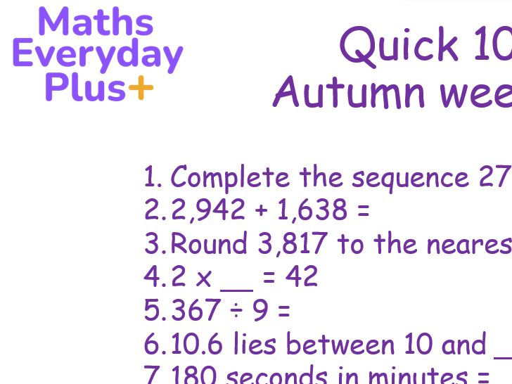 Quick 10 Fluency - Y5 Autumn 2
