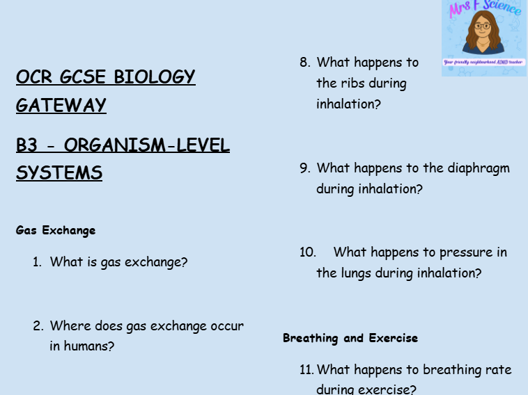 OCR GCSE Biology B3 – Organism-Level Systems -30  Low stakes retrieval questions with answers