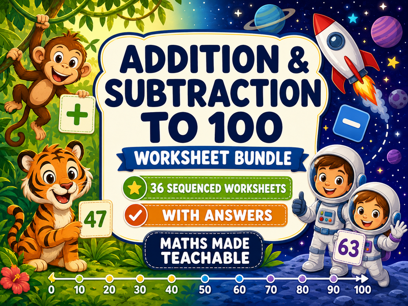 Addition and Subtraction to 100 Worksheets Bundle | KS1, Year 2/3 & Primary 3/4