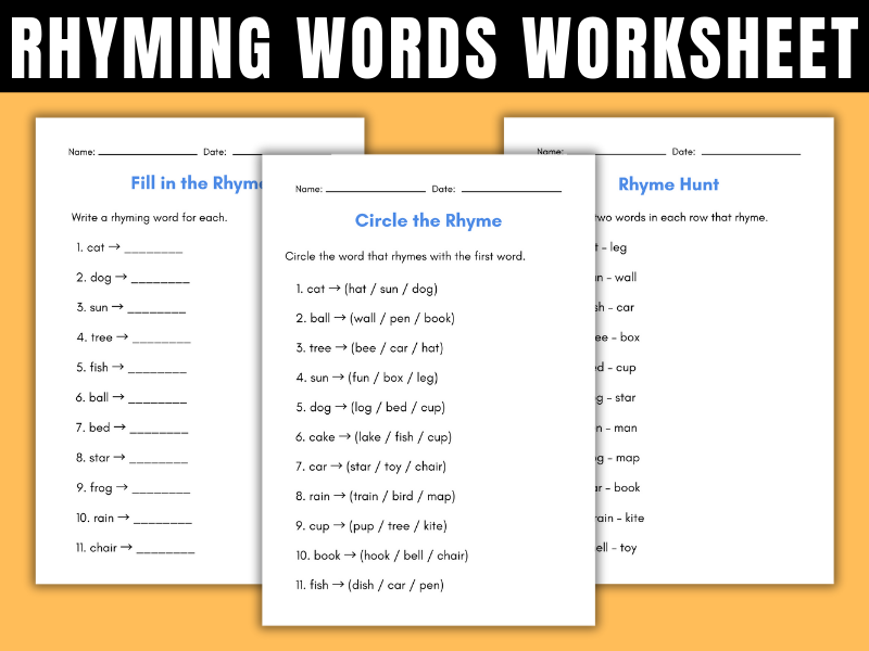 find the rhyming words worksheet for kindergarten - match the rhyming words