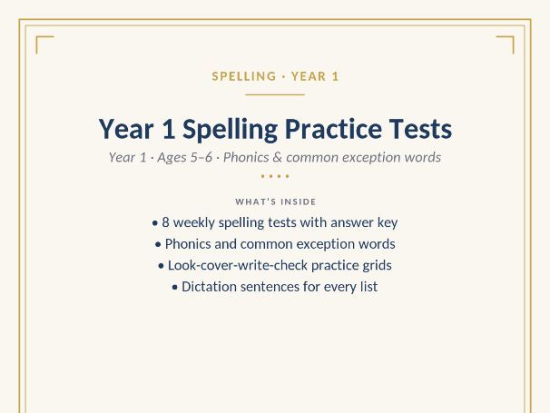 Year 1 Spelling Practice Tests