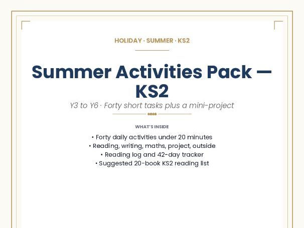 HOLIDAY · SUMMER · KS2 Summer Activities Pack — KS2
