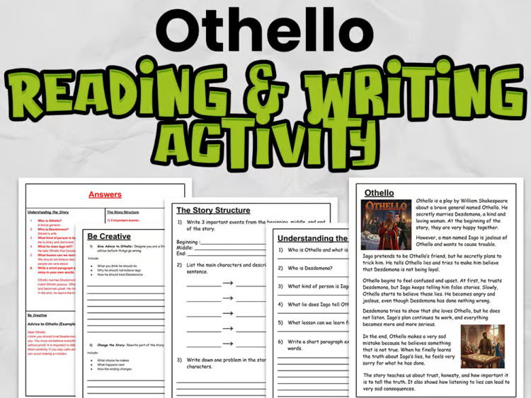 Othello Reading Comprehension & Writing Activity | Shakespeare | Years 4–6
