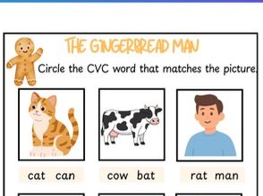 Gingerbread Man CVC Worksheet | EYFS |KS1