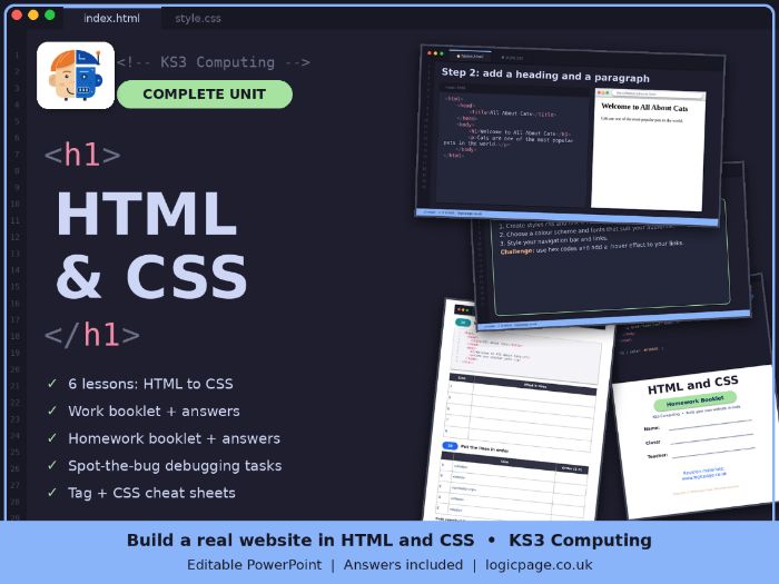 KS3 Computing HTML and CSS Complete Unit of Work