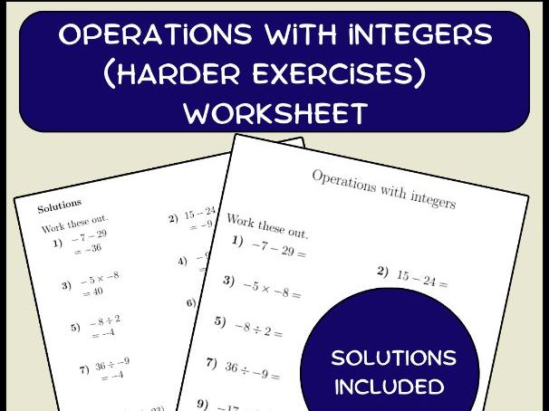 Operations with integers (harder exercises) worksheet (with answers)