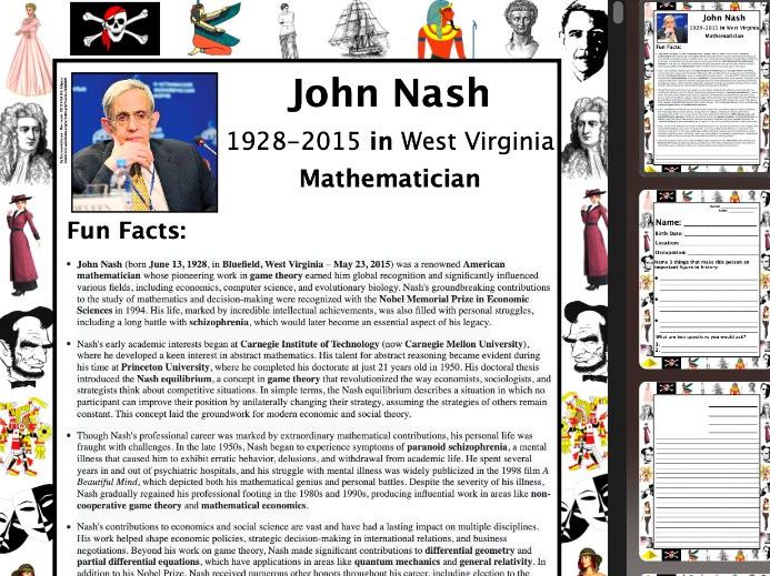 John Nash PACKET & ACTIVITIES, Important Historical Figures Series