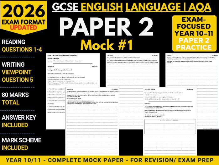 AQA GCSE English Language Paper 2 Mock 1 | 2026 Format | Writers' Viewpoints Year 10-11