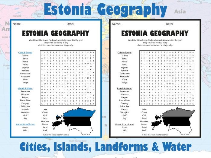 Estonia Geography Word Search | Cities, Islands, Landforms & Water Activity