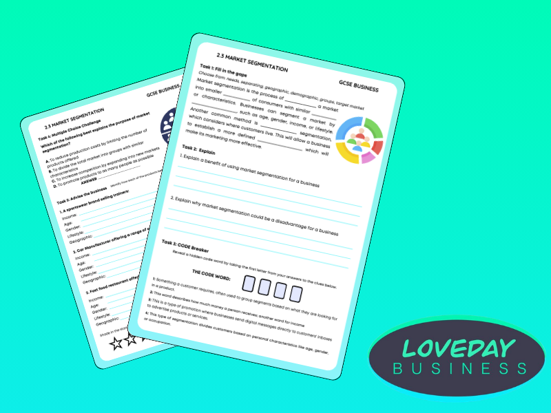 GCSE Business Market Segmentation Worksheet