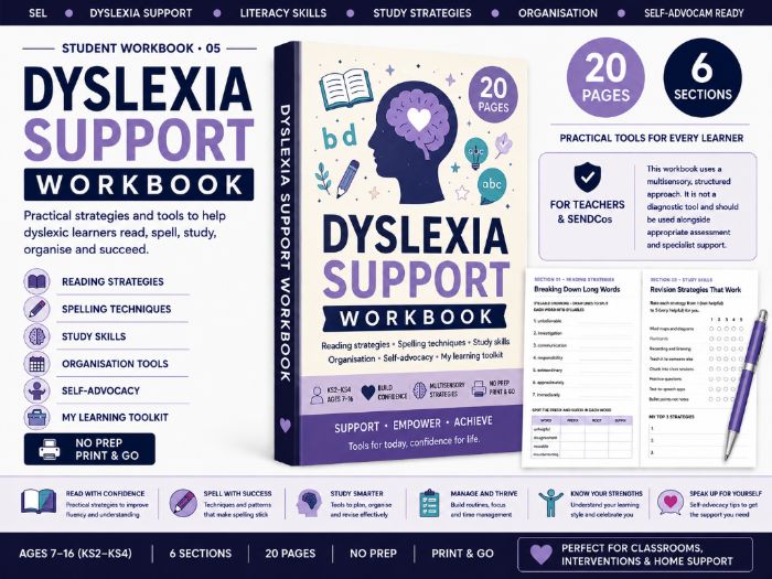 Dyslexia Support Workbook | SEND Reading, Spelling & Study Skills Resource