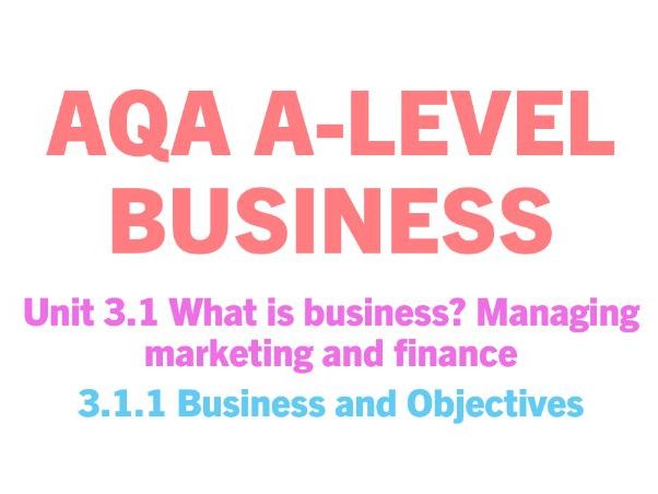 AQA A-Level Business 7138 (3.1.1 Business Objectives) Topic Bundle