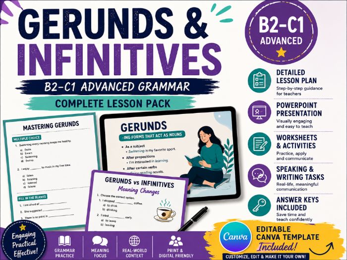 Gerunds vs Infinitives ESL - Lesson Pack