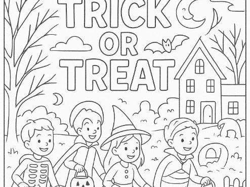 Trick or Treat Halloween Colouring Sheet