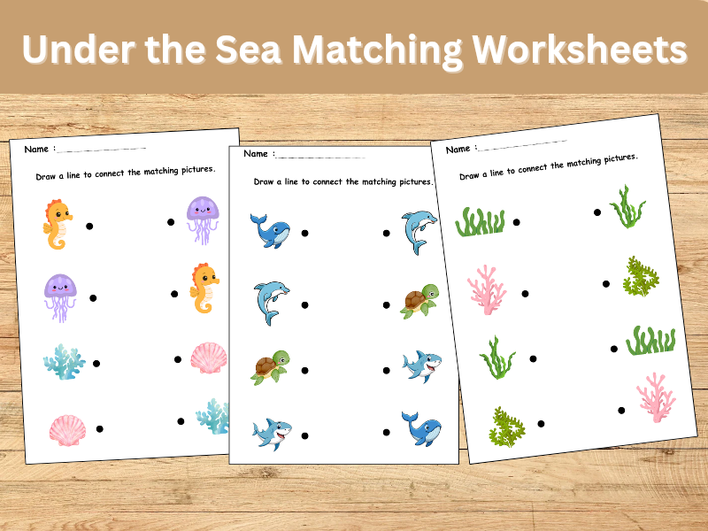 Under the Sea Matching Worksheets | Ocean Animals Activities for Preschool & Kindergarten