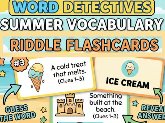Summer Vocabulary Game | Word Detectives Context Clues Flashcards Activity