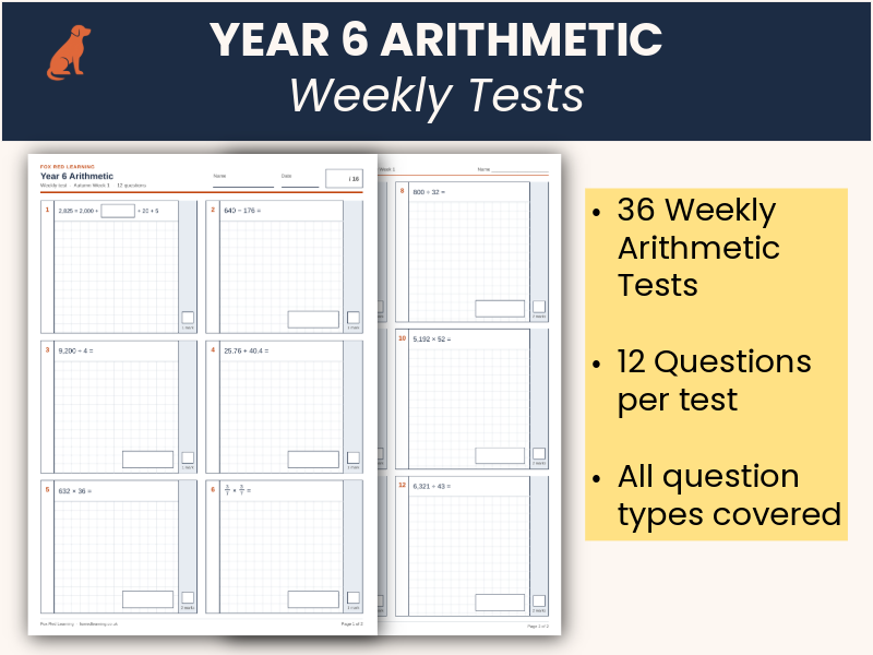 Year 6 Arithmetic | 36 Weekly Tests with Answers – Full Year Bundle