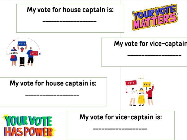 Voting slips for house captions and vice