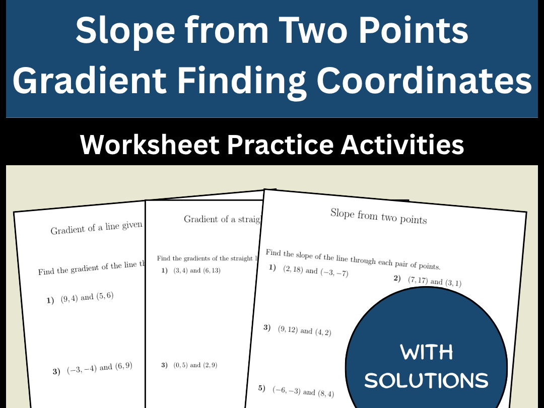 Slope from Two Points Gradient Finding Coordinates Worksheet Practice Activities