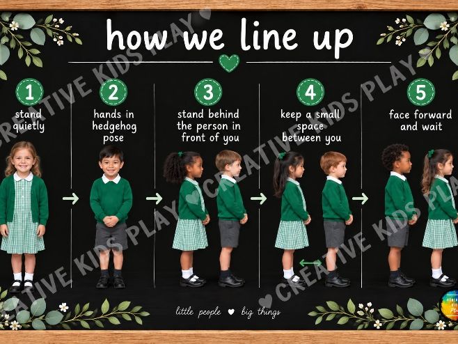 EYFS Toileting, Lining Up & washing hands visual - green uniform