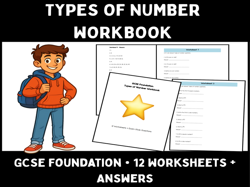 Types of Number Workbook | GCSE Foundation Maths | 12 Worksheets on Primes, Factors, Multiples, Powe