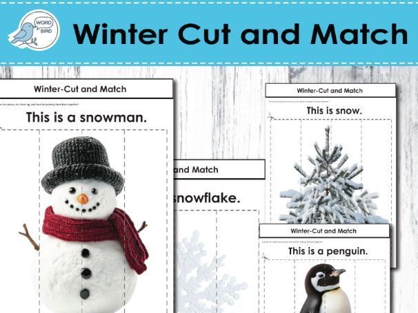 Winter Cut and Match – Speech Therapy, ESL, Early Learning, Logic Skills Printable
