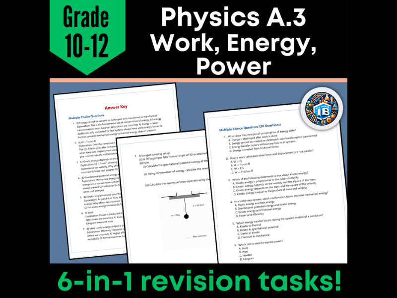 IB DP Physics: A.3 Work, Energy & Power – Quiz & Revision Worksheets (2026)