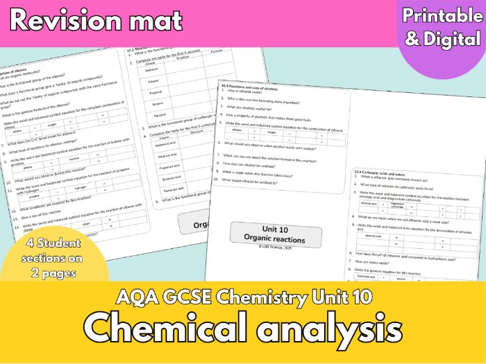 Organic Reactions Revision Mat | AQA GCSE Chemistry Unit 10 | Alkenes, Alcohols & Carboxylic Acid