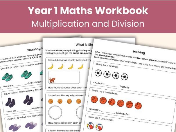 Year 1 Maths Workbook | Grouping, Sharing & Counting Worksheets | Multiplication & Division