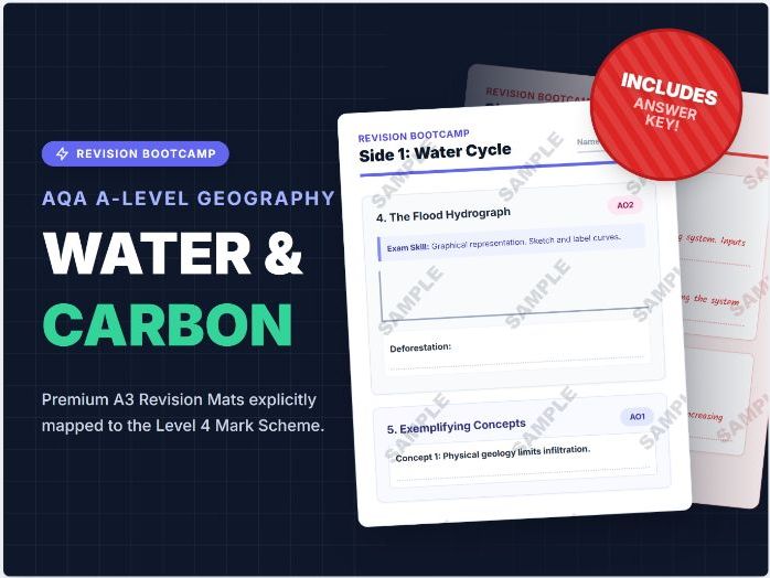 AQA A-Level Geography Water+Carbon exam skills revision mat