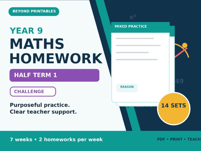 Year 9 Maths Homework Half Term 1 - Challenge | 14 Sets, Answers and Overview